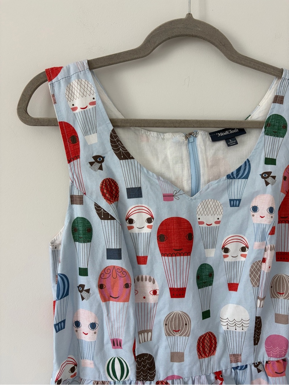 ModCloth x Fevour Handle with Care Light Blue Hot Air Balloon Whimsical Dress L - Picture 6 of 10
